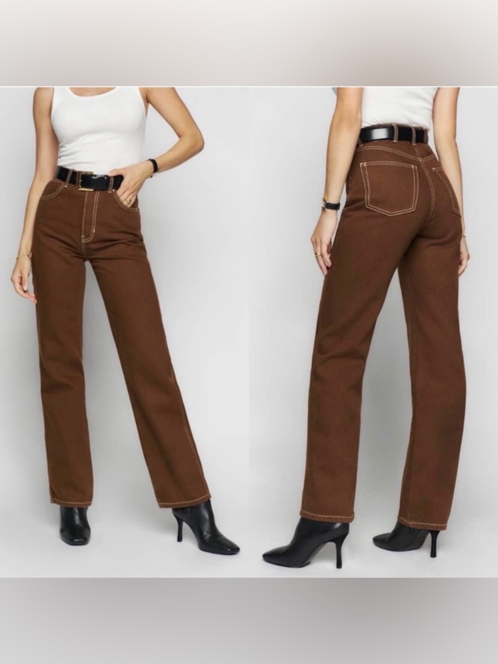 Reformation Brown Straight-Leg Jeans